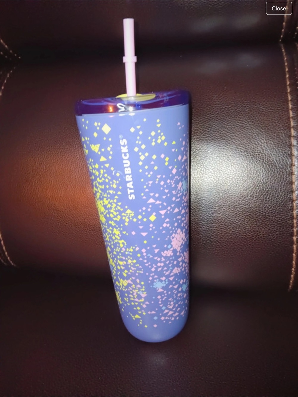 Starbucks Purple Tumbler with Pink Straw and Multicolor Confetti